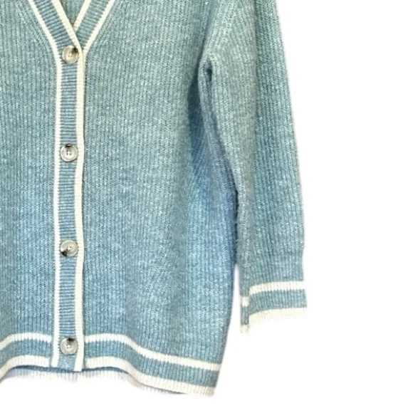 A New Day Light Blue Button-Up V Neck Cardigan Sweater Varsity Oversized Small - Picture 7 of 10